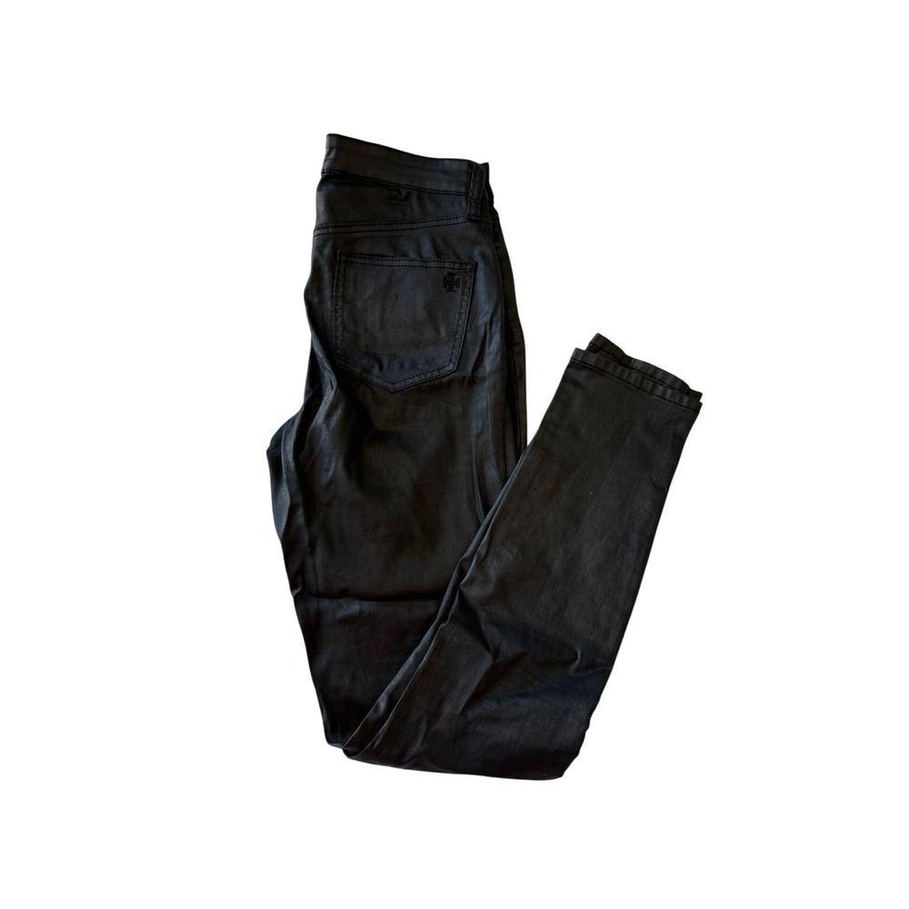 Tory Burch Black Coated Skinny Jeans Waxed Denim Pants Size 25